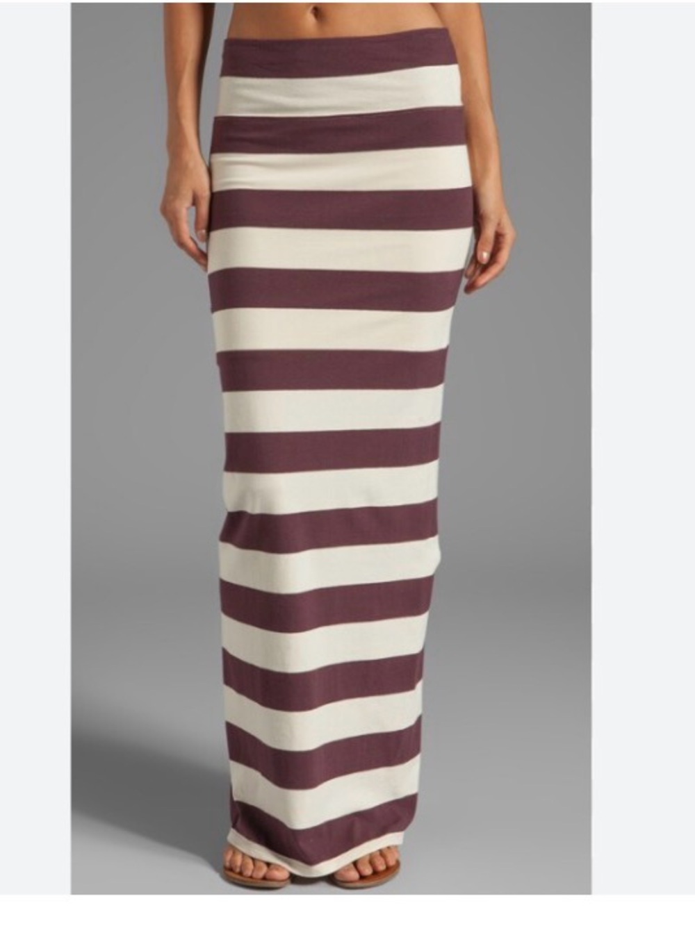 Free People Stripe Column Maxi Skirt in Aubergine/Oatmeal Combo